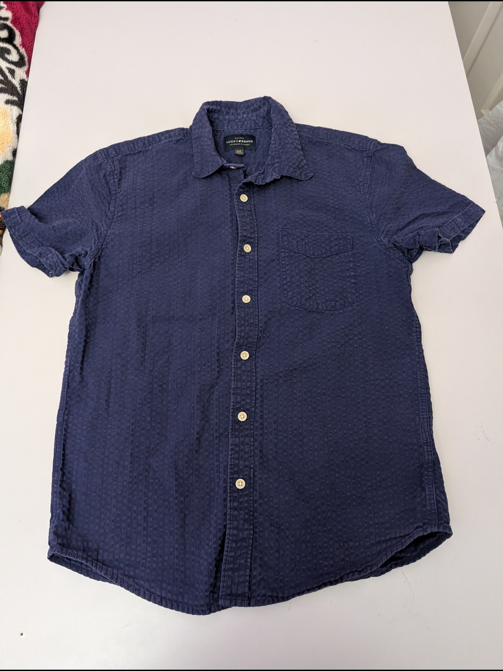Lucky Brand Classic Fit Seersucker Cotton Picnic Shirt Men Small